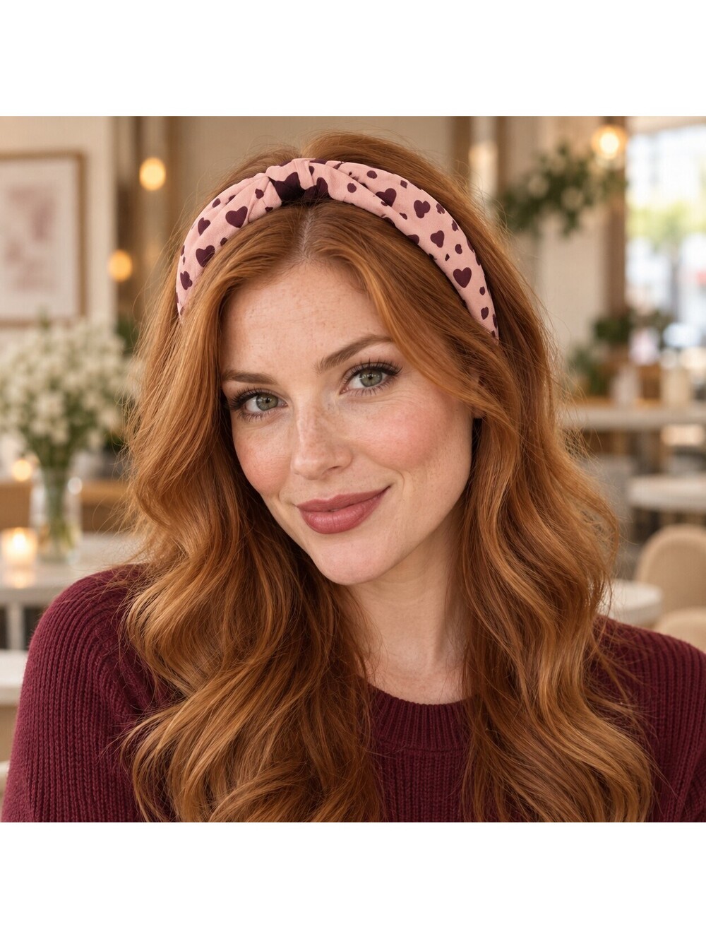 Blush Pink Heart Print Knotted Alice Headband